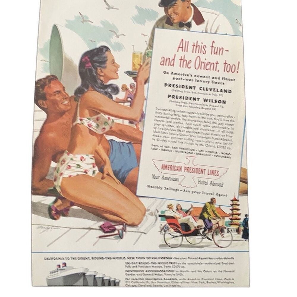 Vintage 1948 American President Lines All this Fun and The Orient Ad Advertismen